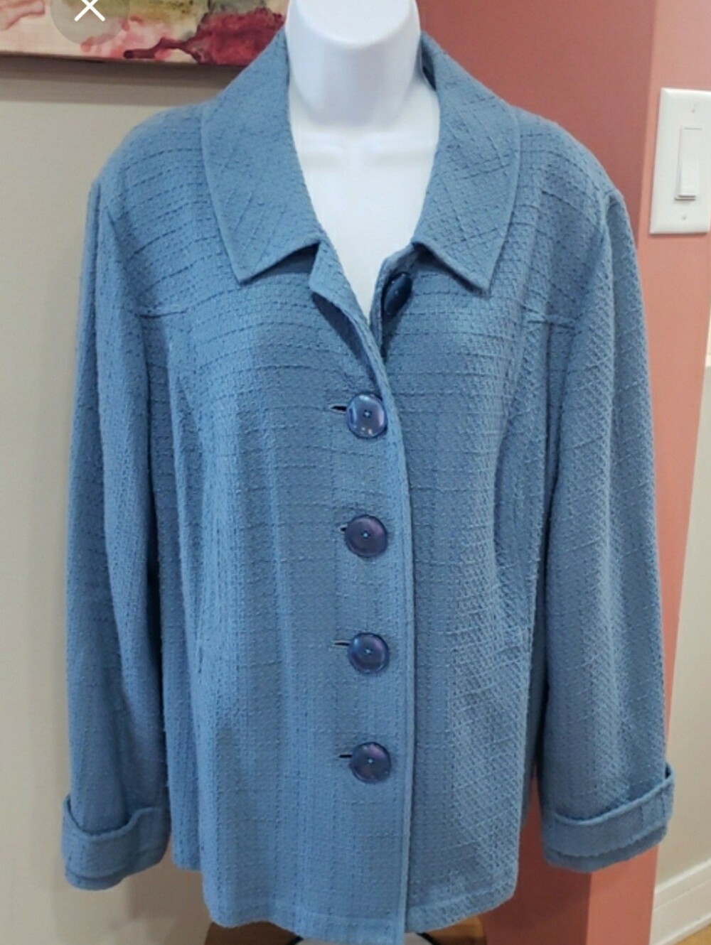Relativity Powder Blue Textured Button Blazer Jacket, Size 24